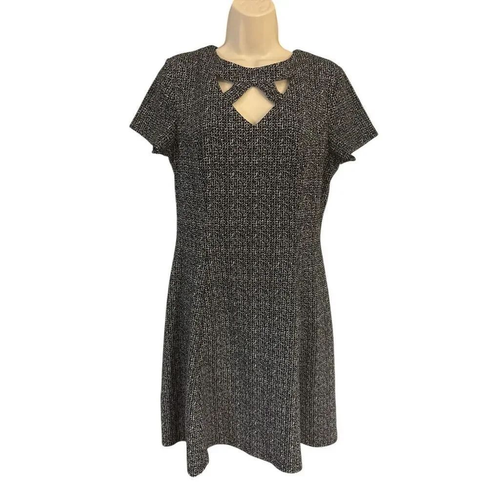 Alyx Womens Short Sleeve Fit And Flare Dress Black White Knit Size 12